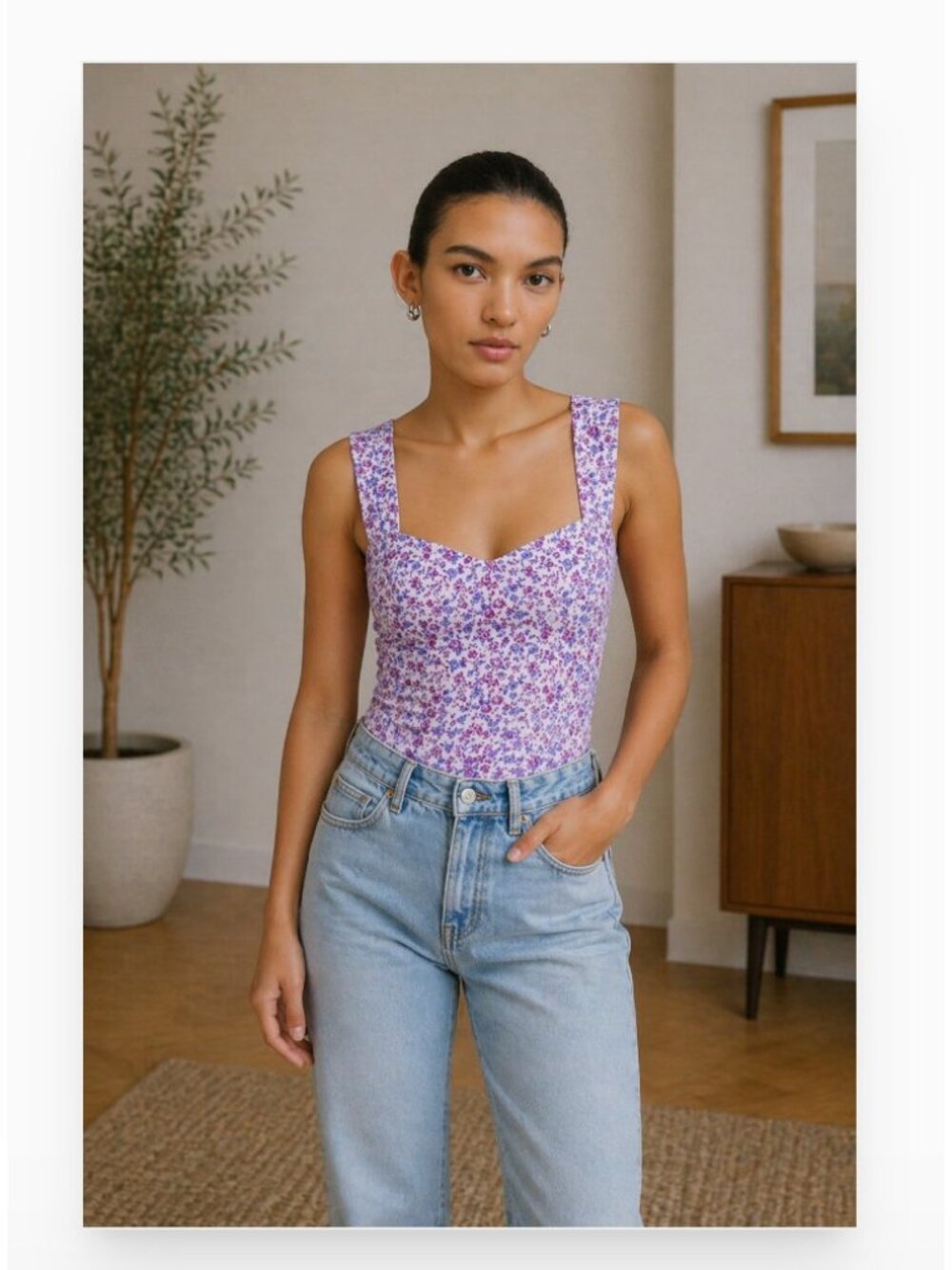 Reformation Hester Tank Top Womens 12 Purple Muse Floral Cowl Neck Cropped
